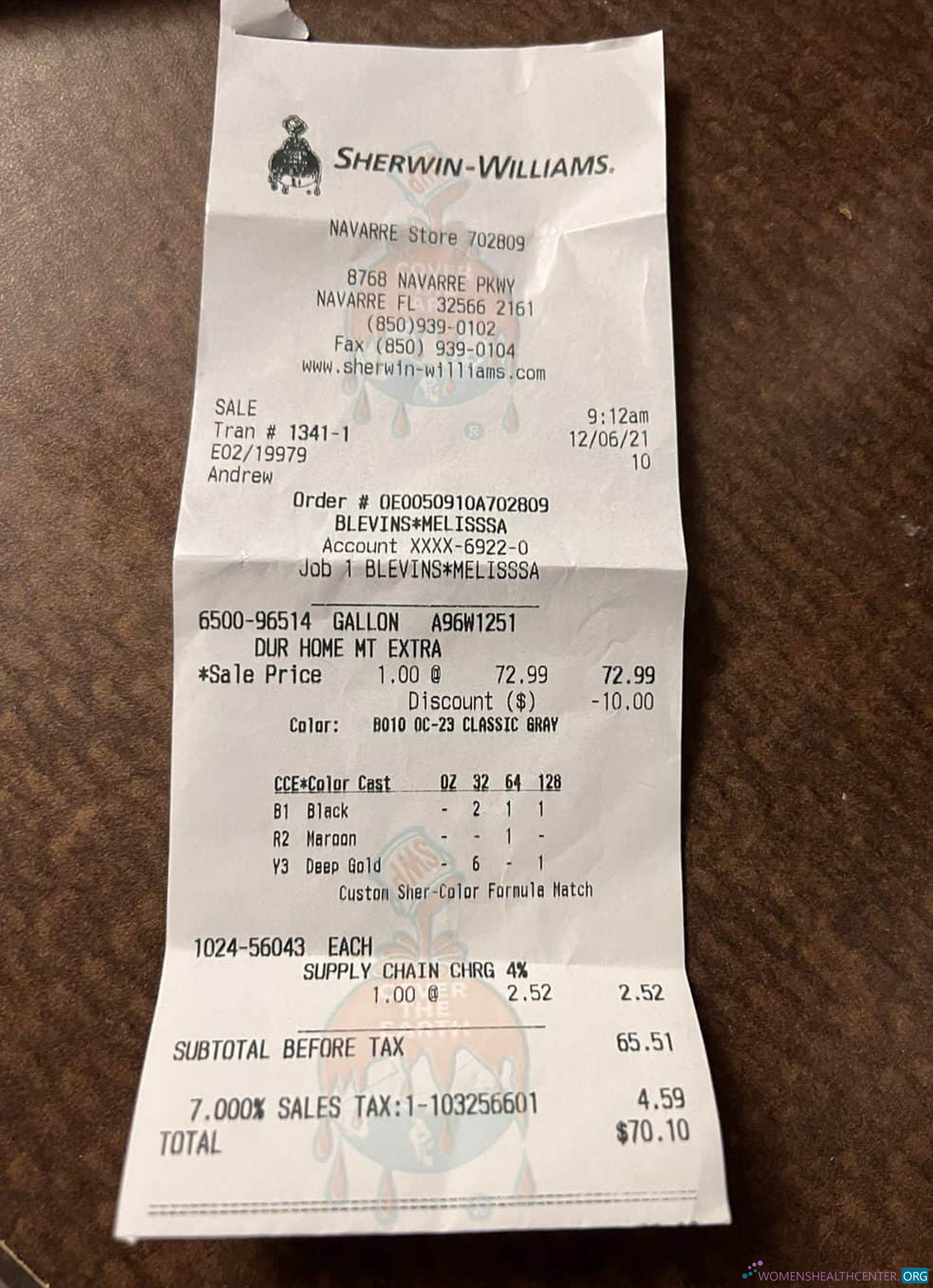 Download Sherwin Williams company payment receipt Photoshop template